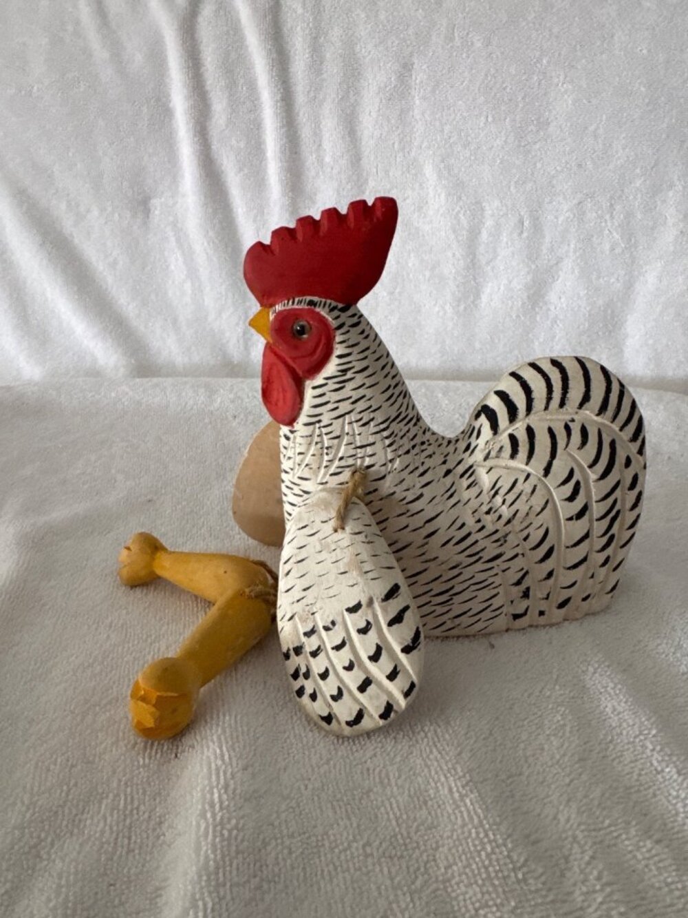 Handcrafted Wooden Rooster Figurine With Movable Rope Legs Farmhouse Decor 7" Ta